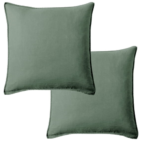 Levtex Home - 100% French Flax Linen - 20 x 20in. Decorative Pillow Cover (Set of 2) - French Flax Washed Linen - Green Forest - Pillow Cover Size (20 x 20in.)