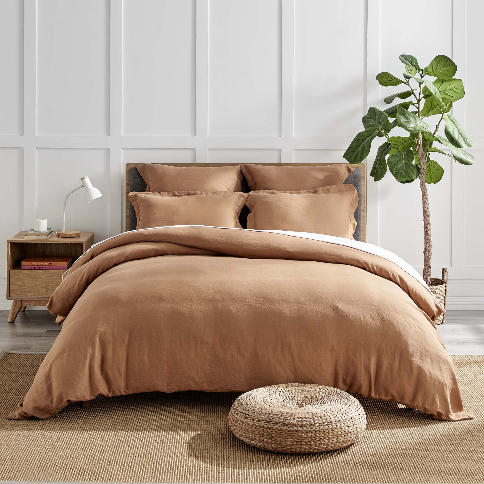 Tan Linen 20x20 Square Decorative Pillow Cover Set