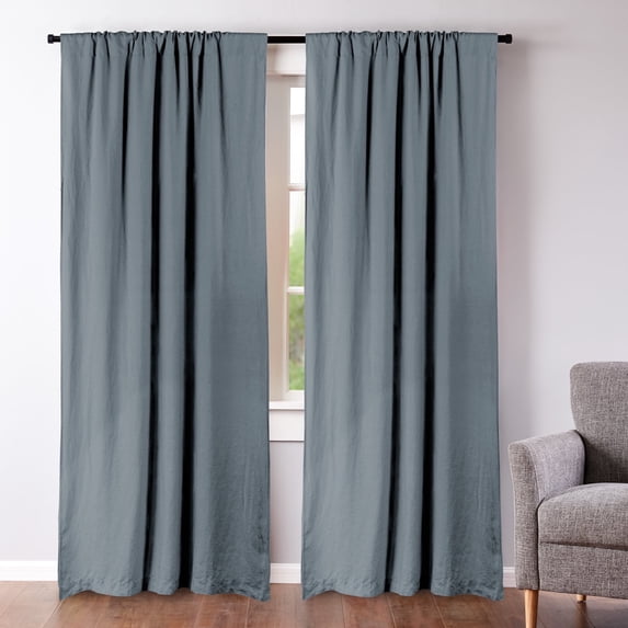 Levtex Home - 100% Linen - 84" Curtain (Set of 2) - Washed Linen - Denim Blue - Drape Size (50 x 84in.)