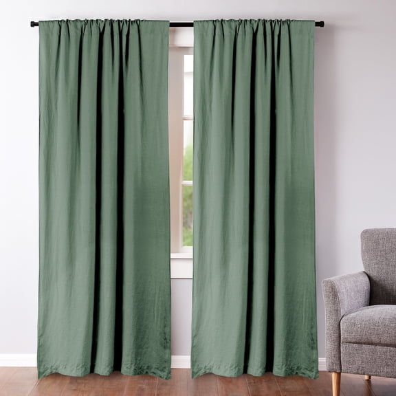 Levtex Home - 100% Linen - 84" Curtain (Set of 2) - Washed Linen - Green Forest - Drape Size (50 x 84in.)