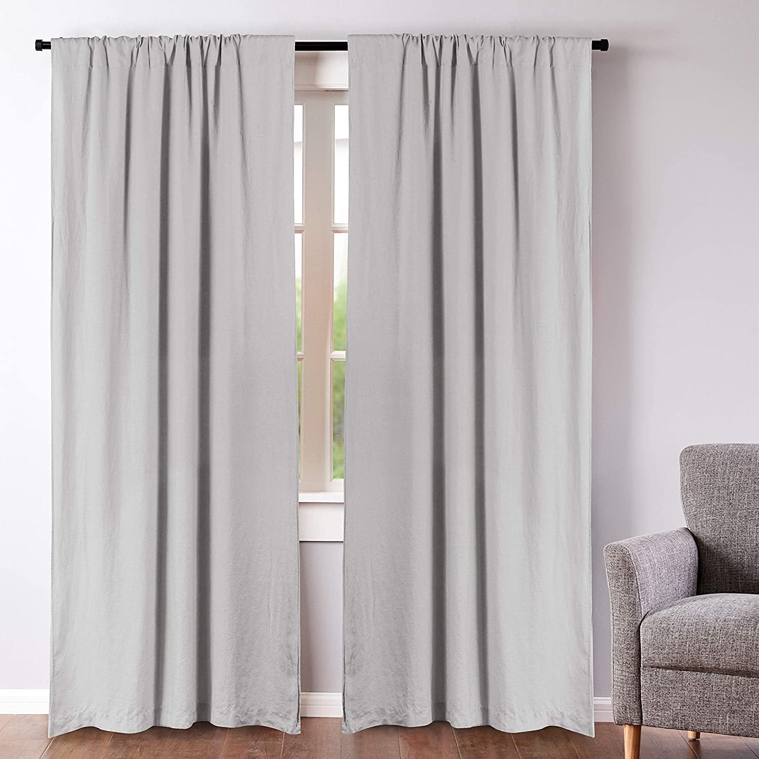 Levtex Home - 100% Linen - 84" Curtain (Set of 2) - Washed Linen - Light Grey - Drape Size (50 x 84in.)