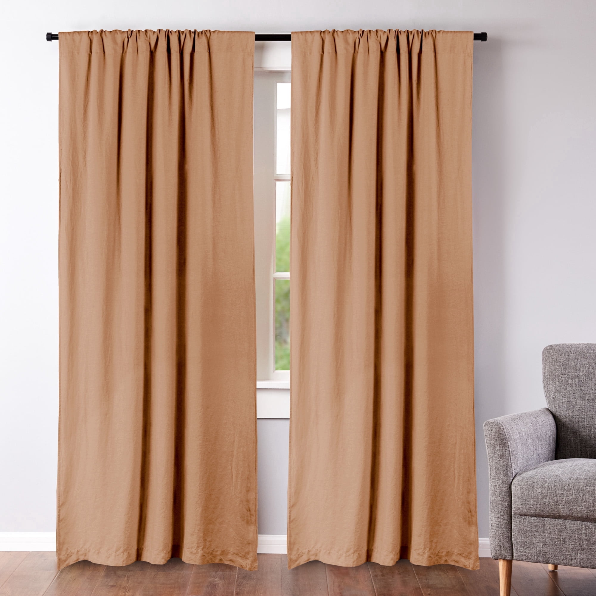 Levtex Home - 100% Linen - 84" Curtain (Set of 2) - Washed Linen - Sandstone - Drape Size (50 x 84in.)