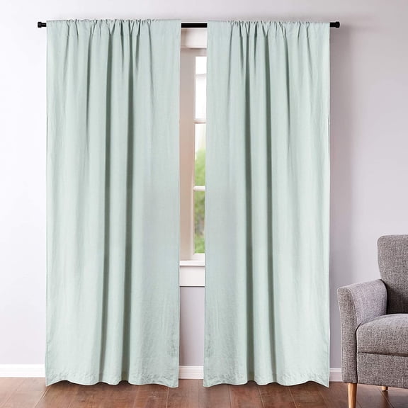 Levtex Home - 100% Linen - 84" Curtain (Set of 2) - Washed Linen - Spa - Drape Size (50 x 84in.)