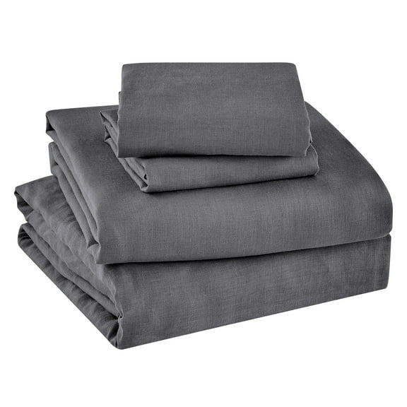 Levtex Home - 100% Linen - Cal King Sheet Set - Washed Linen - Charcoal - Set Includes : Flat Sheet (112x102in.), Fitted Sheet (72x84+15in.) and 2 Pillow Cases (20x40in.)