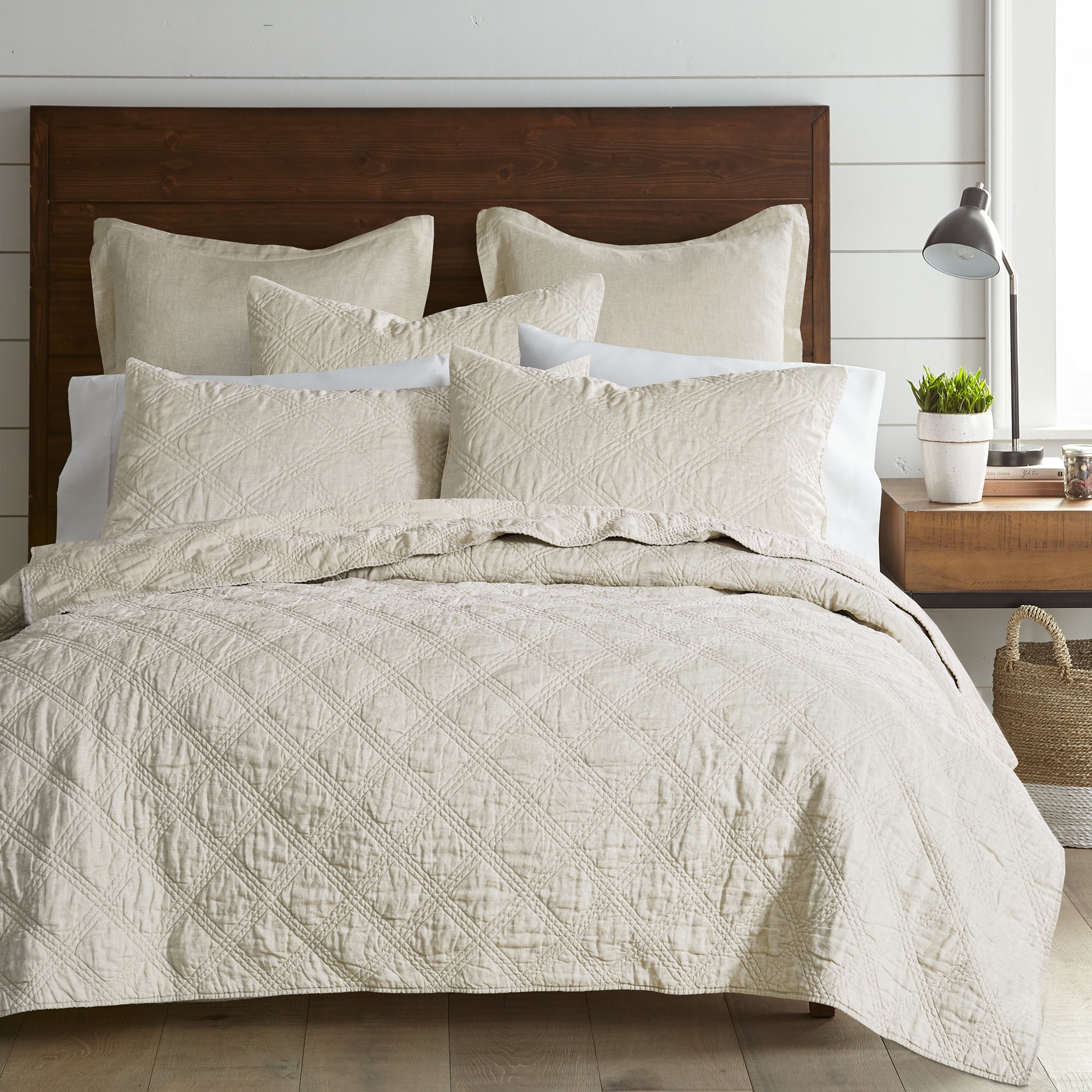 Natural Cotton King Quilt Set with Linen Front