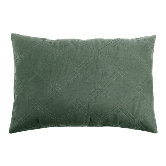 Levtex Home - 100% French Flax Linen Front/100% Cotton Back - King Quilted Sham - French Flax Washed Linen - Green Forest - Sham Size (36 x 20in.)