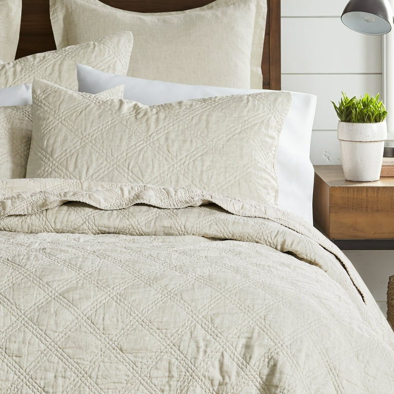 Levtex Home 100 Linen Front 100 Cotton Back King Quilted Sham Washed Linen Natural Sham Size 36 x 20in