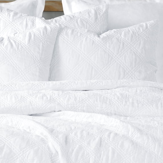 Levtex Home - 100% French Flax Linen Front/100% Cotton Back - King Quilted Sham - French Flax Washed Linen - White - Sham Size (36 x 20in.)