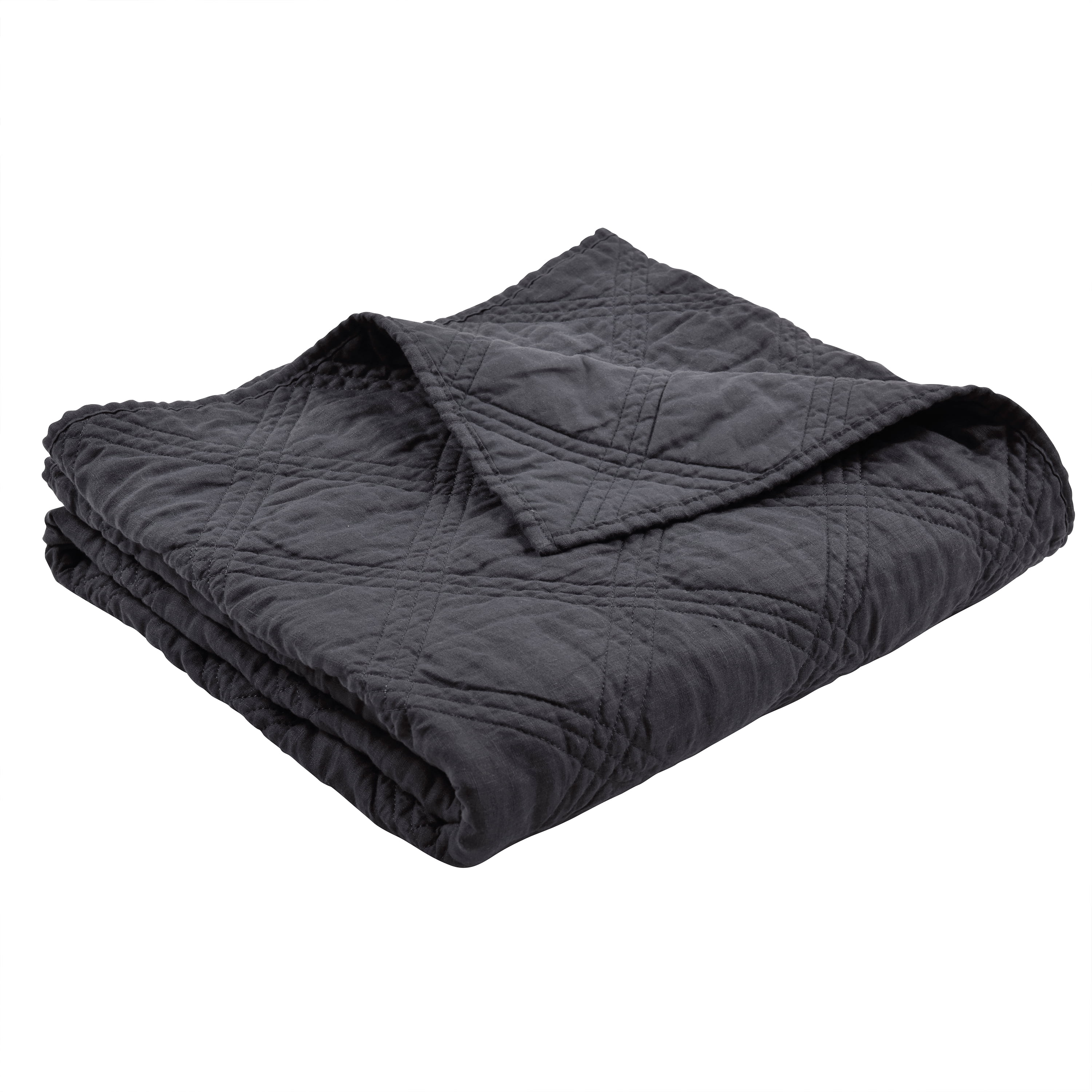 Levtex Home 100 Linen Front 100 Cotton Back Quilted Throw Washed Linen Charcoal Throw Size 50 x 60in