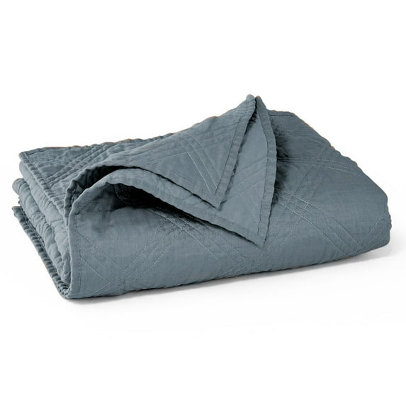 Levtex Home - 100% French Flax Linen Front/100% Cotton Back - Quilted Throw - French Flax Washed Linen - Denim Blue - Throw Size (50 x 60in.)