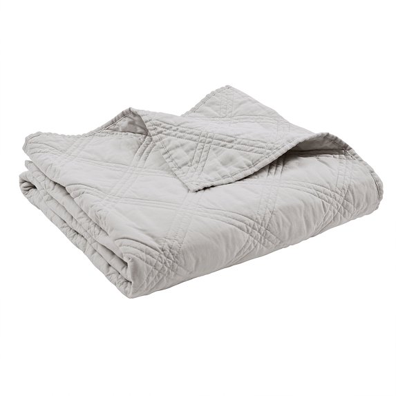 Levtex Home - 100% French Flax Linen Front/100% Cotton Back - Quilted Throw - French Flax Washed Linen - Light Grey - Throw Size (50 x 60in.)