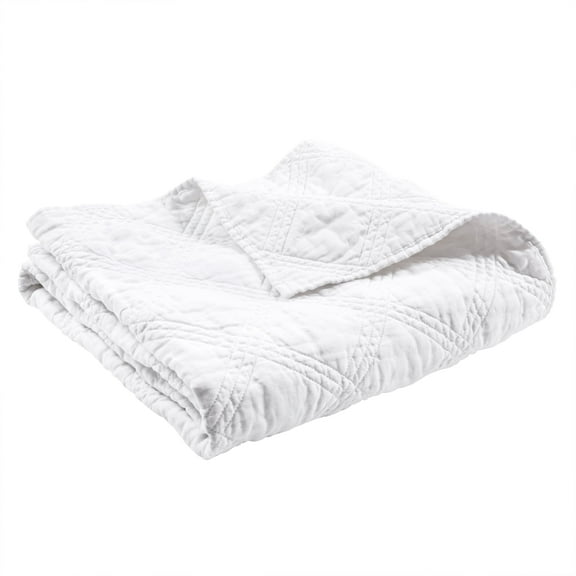 Levtex Home - 100% French Flax Linen Front/100% Cotton Back - Quilted Throw - French Flax Washed Linen - White - Throw Size (50 x 60in.)