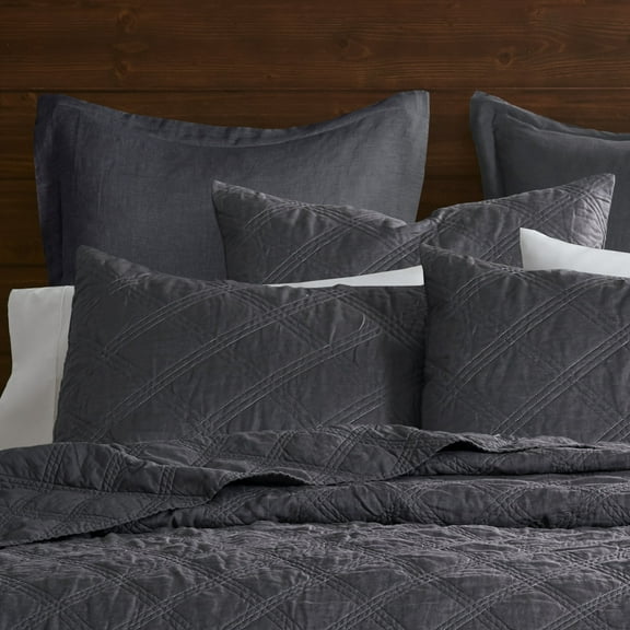 Levtex Home - 100% French Flax Linen Front/100% Cotton Back - Standard Quilted Sham - French Flax Washed Linen - Charcoal - Sham Size (26 x 20in.)