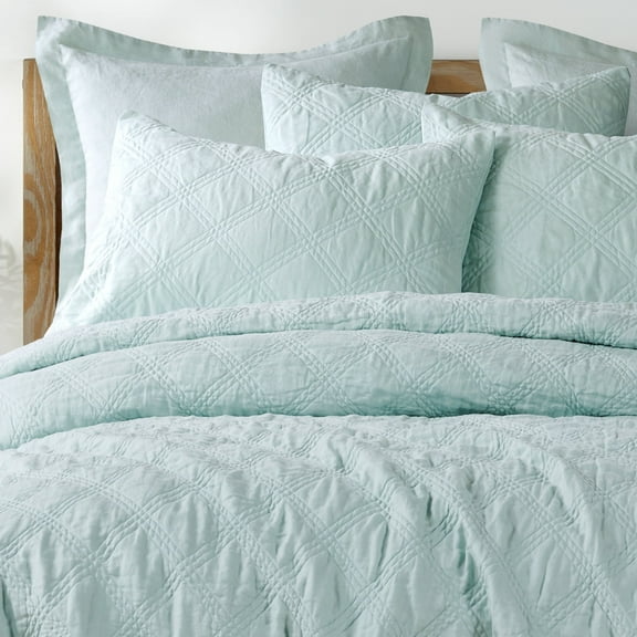 Levtex Home - 100% French Flax Linen Front/100% Cotton Back - Standard Quilted Sham - French Flax Washed Linen - Spa - Sham Size (26 x 20in.)
