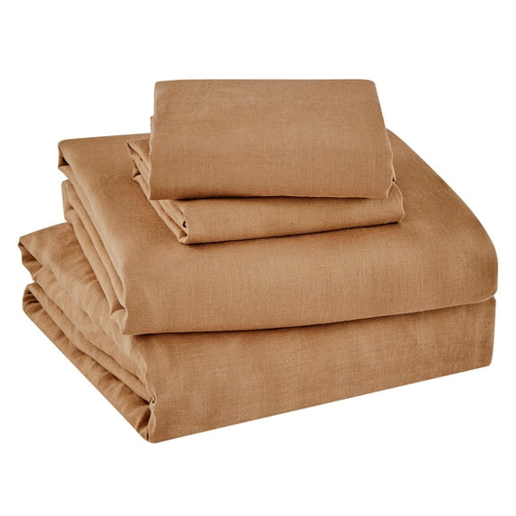 Levtex Home - 100% Linen - Full Sheet Set - Washed Linen - Sandstone - Set Includes : Flat Sheet (81x96in.), Fitted Sheet (54x75+15in.) and 2 Pillow Cases (20x30+3in.)