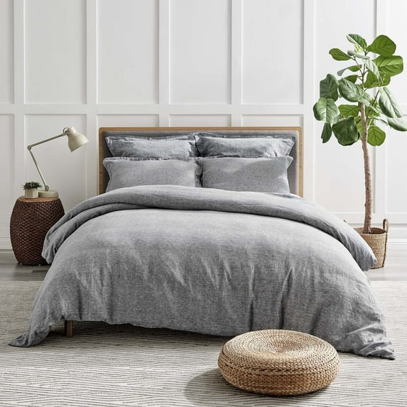 Levtex Home - 100% Linen - King Duvet Cover - Washed Linen in Heathered Stone - Duvet Cover Size (106 x 94in.)