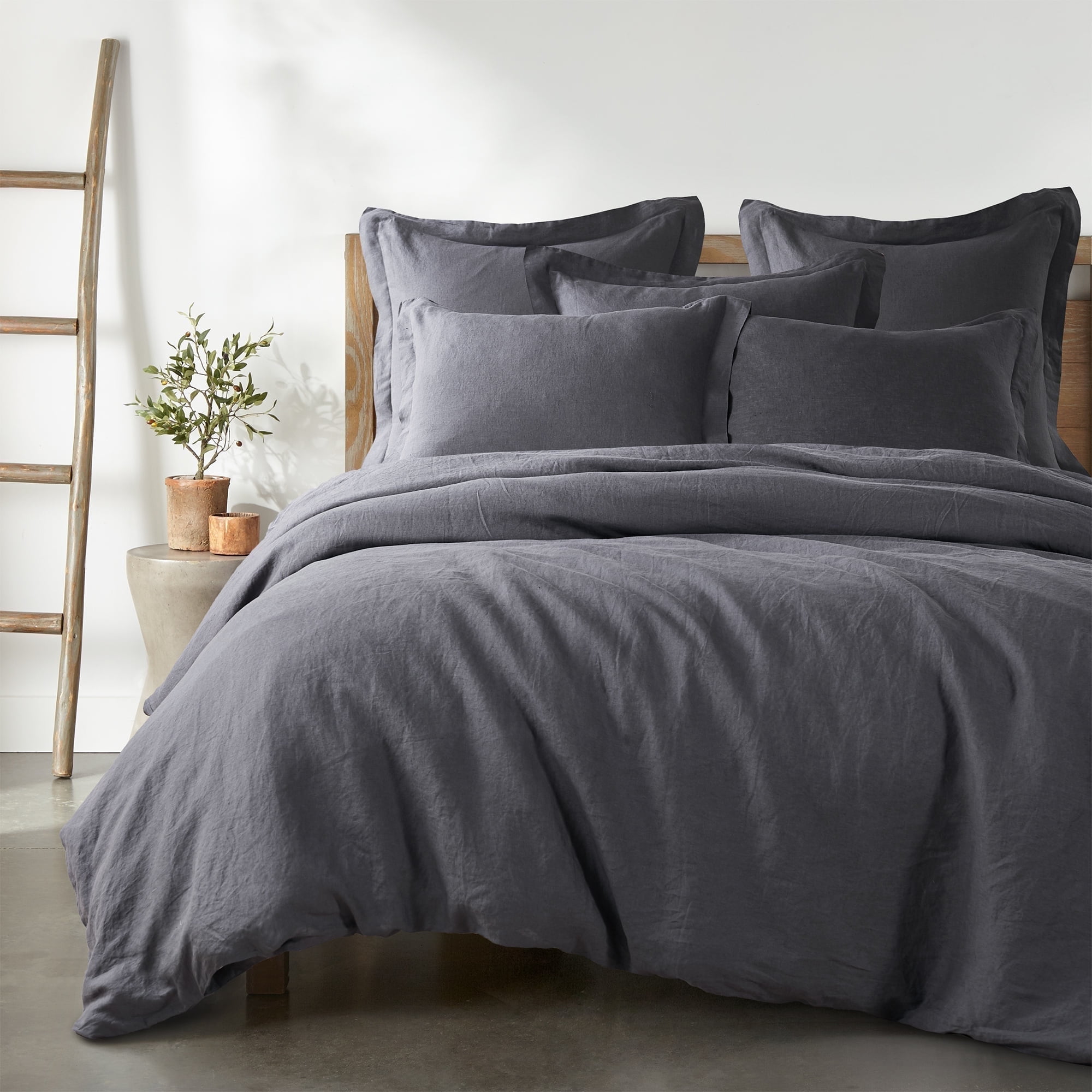 Levtex Home - 100% Linen - Queen Duvet Cover - Washed Linen in Charcoal - Duvet Cover Size (90 x 94in.)