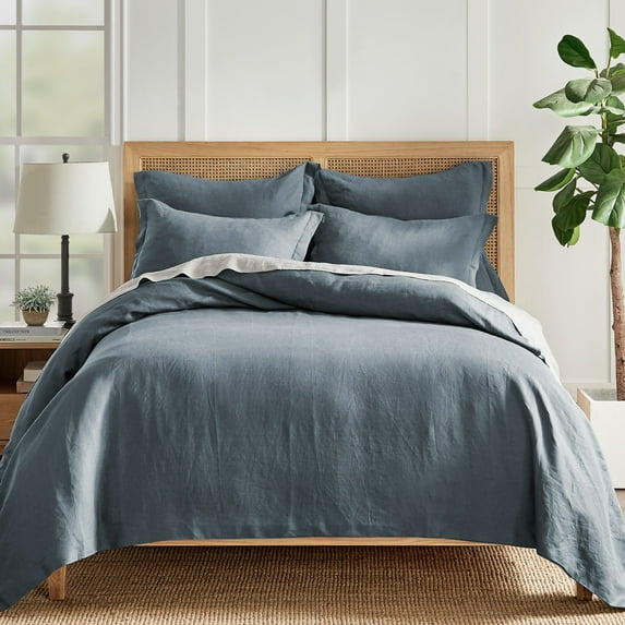 Levtex Home - 100% Linen - Queen Duvet Cover - Washed Linen in Denim Blue - Duvet Cover Size (90 x 94in.)