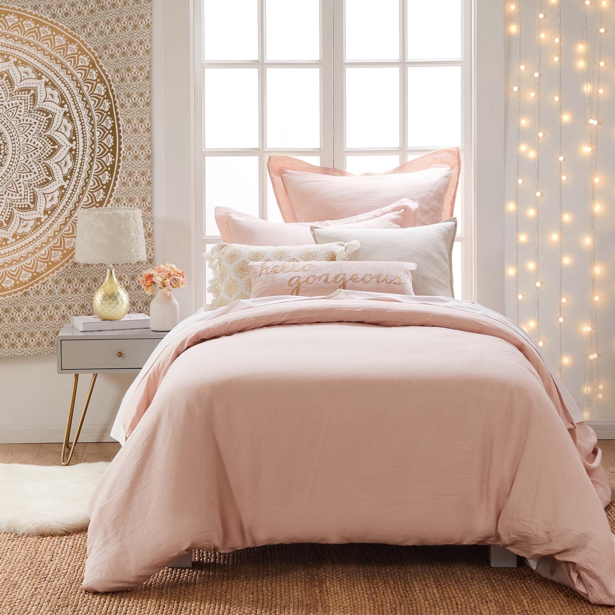 Dusty Pink Linen Twin XL Bedspread Cover