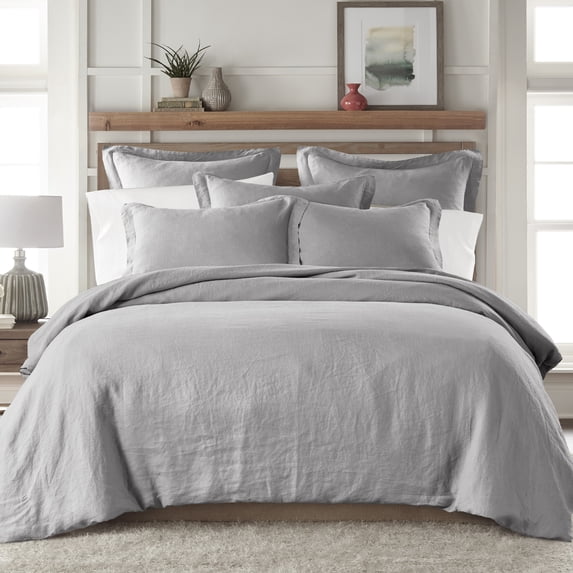 Levtex Home - 100% Linen - Twin Duvet Cover - Washed Linen in Light Grey - Duvet Cover Size (68 x 88in.)