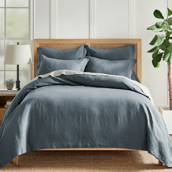 Levtex Home - 100% Linen - Twin Duvet Cover - Washed Linen in Denim Blue - Duvet Cover Size (68 x 88in.)