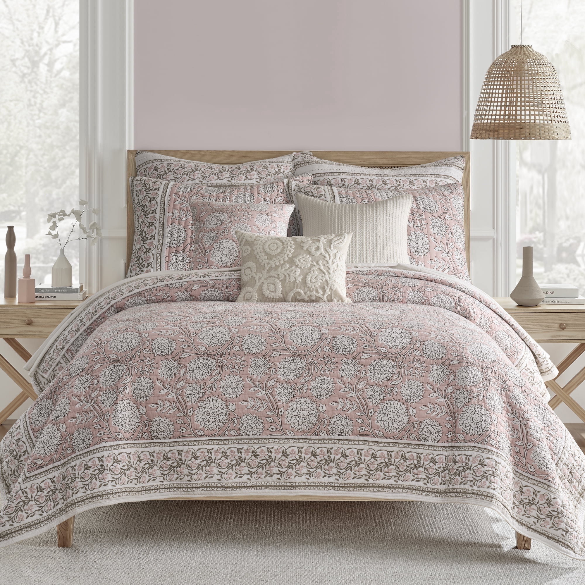 Levtex Home Adare BLUSH Reversible Twin / Twin XL Quilt Set (68x86in) with 1 Pillow Sham (26x20in) - Floral Bedding - BLUSH White - Cotton Twin Size Quilt Bedding Set - Lightweight, Soft, Pre-Washed