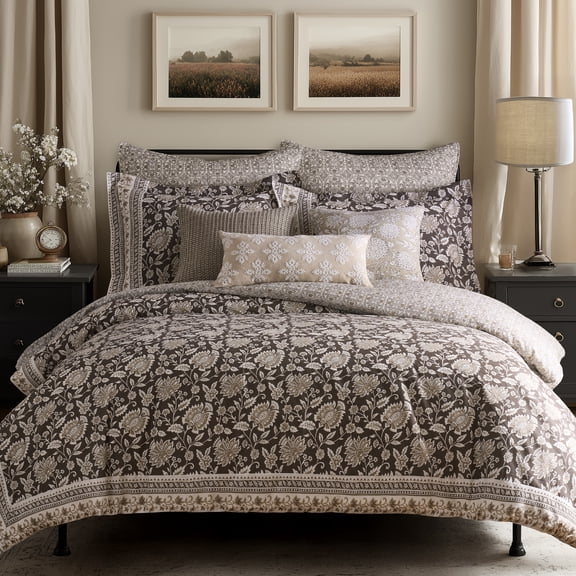 Levtex Home Adare Cocoa Reversible King / Cal King Comforter Set (106x94in) with 2 Pillow Shams (36x20in) - Floral Bedding - Brown Taupe Cream - 100% Cotton King Size Comforter Set - Soft, Pre-Washed