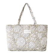 Levtex Home - Adare Taupe Tote Bag - Floral - Taupe and White - Quilted 18x13x4in. - Reversible - Cotton