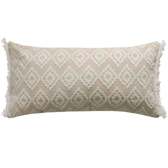 Levtex Home - Addie - Decorative Pillow (12 x 24in.) - Embroidered Medallions - Beige and White
