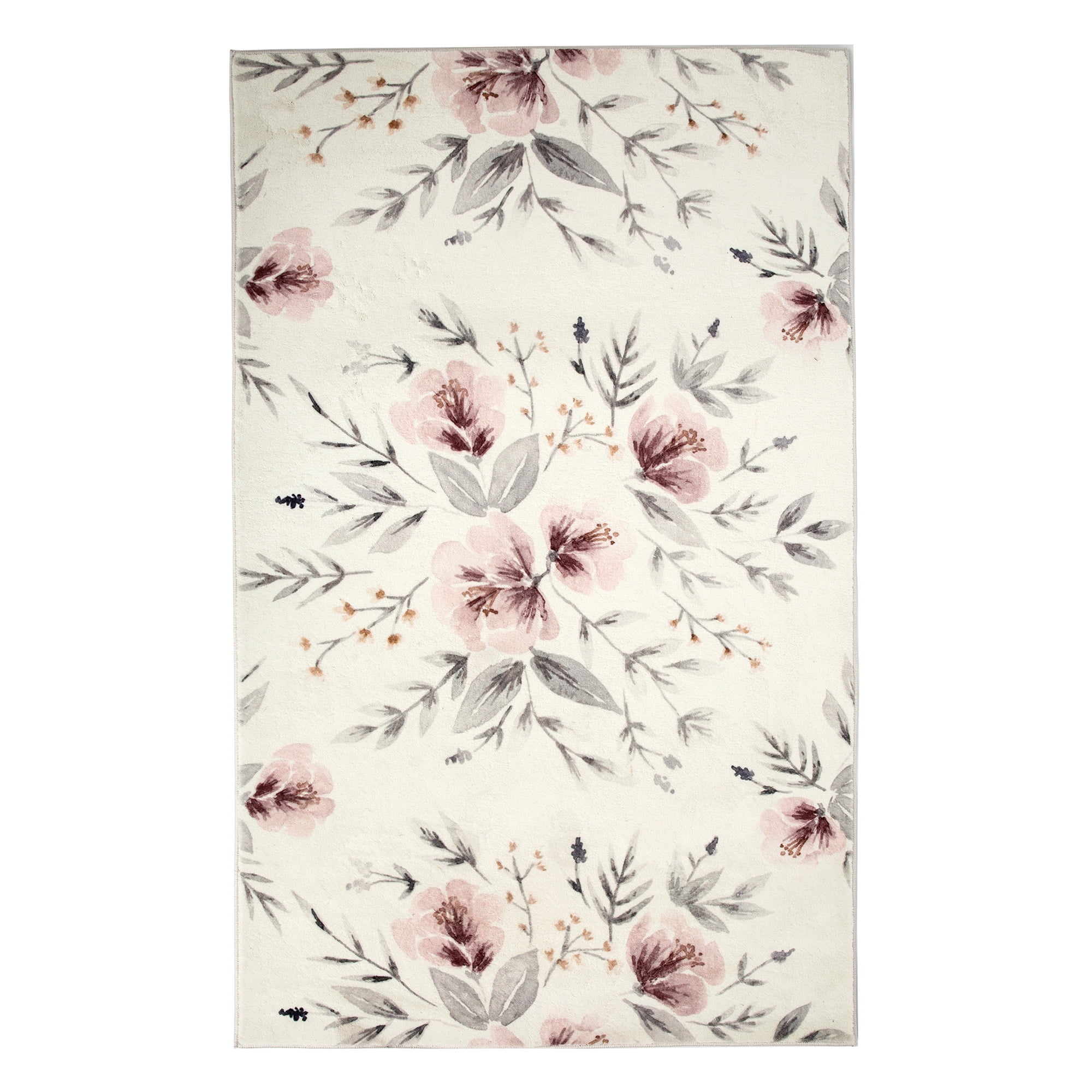 Adeline 5' x 7' Gray Floral Synthetic Area Rug