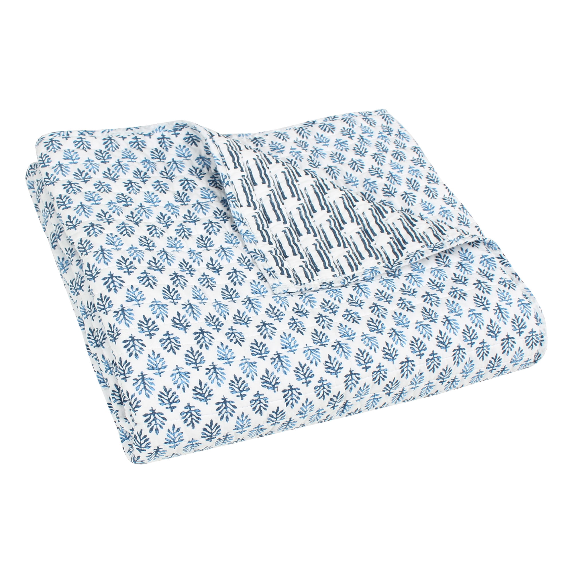 Aditya Blue and White Cotton Reversible Throw Blanket