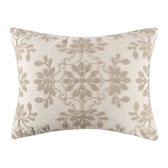 Levtex Home - Alessio Beige - Decorative Pillow (14 x 18in.) - Embroidered Floral - Beige and Cream