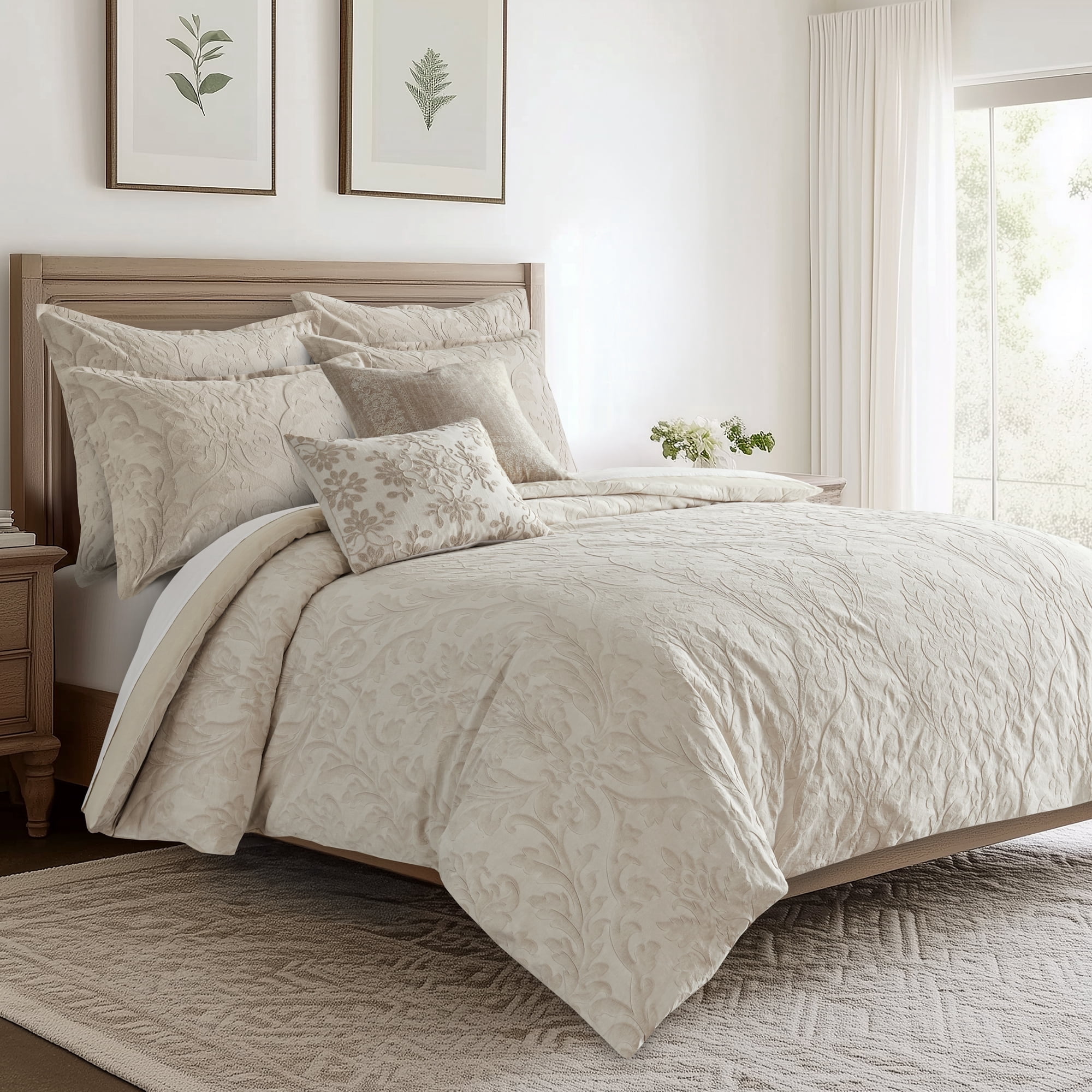 Levtex Home - Alessio Beige Duvet Cover Set - King Duvet Cover + Two King Pillow Cases - Floral Damask - Beige and Cream - Duvet Cover (106 x 94in.) and Pillow Case (36 x 20in. ) - Cotton