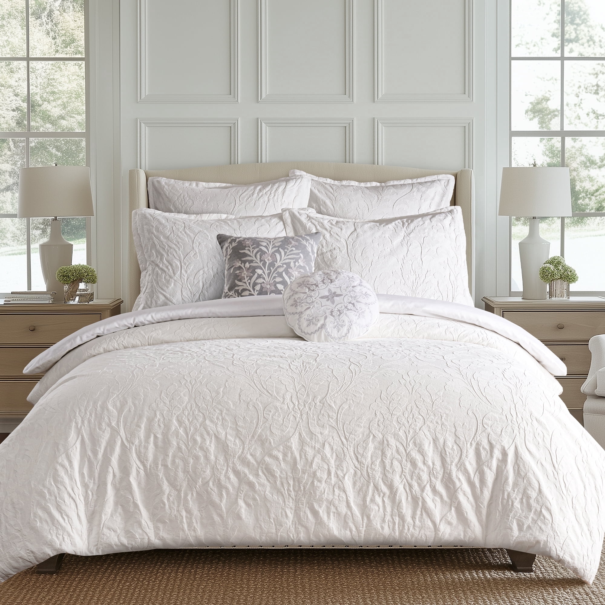 Levtex Home - Alessio White Duvet Cover Set - King Duvet (68x88in) and 2 King Shams (20x36in) - Textured Woven Design - White - No Inner Included - Cotton
