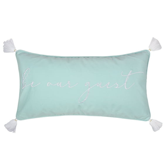 Levtex Home - Alita - Decorative Pillow (12 x 24 in.) - Be Our Guest - Teal and White