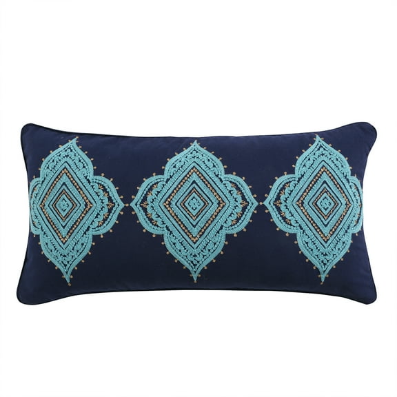 Levtex Home - Amelie - Decorative Pillow (12 x 24in.) - Embroidered Medallions - Navy and Blue
