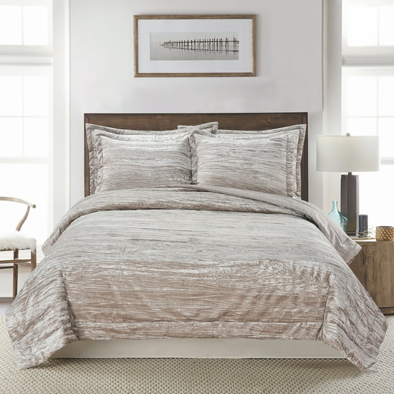 Levtex Home - Amity Quilt - King - Champagne Crinkle Velvet - Quilt Size (106x92in.) - Polyester Velvet and Microfiber