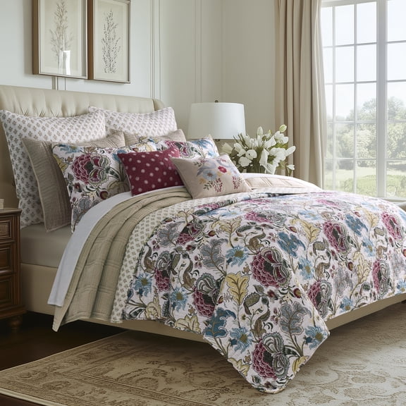 Levtex Home Angelica Off-White Reversible Full/Queen Quilt Set (88x92in) with 2 Standard Shams (20x26in) Cotton Full/Queen Size Quilt Bedding Set – Lightweight, Pre-Washed