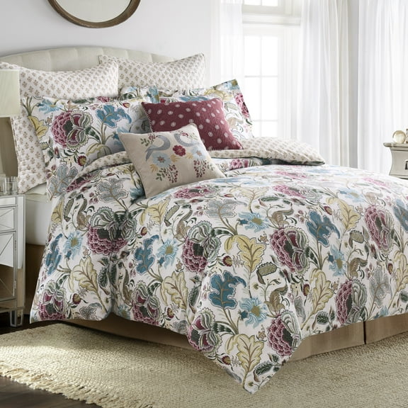 Levtex Home Angelica Off-White Reversible Twin Comforter Set (68x88in) with 1 Standard Sham (20x26in) – Floral Design – 100% Cotton with Soft Polyester Fill