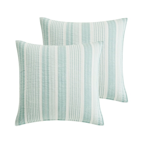 Levtex Home - Aqua Breeze - Quilted Euro Shams Set of Two (26 x 26 in.) - Coastal - Aqua and White - Cotton Fabric