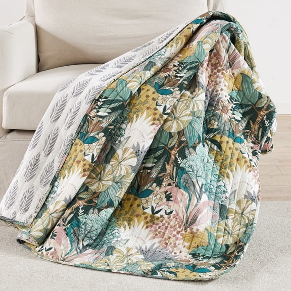 Levtex Home - Ashika - Throw - Tropical - Green, Blush, Ochre, Grey and Cream - Quilt (50x60in.) and Sham 50x60in. - Cotton