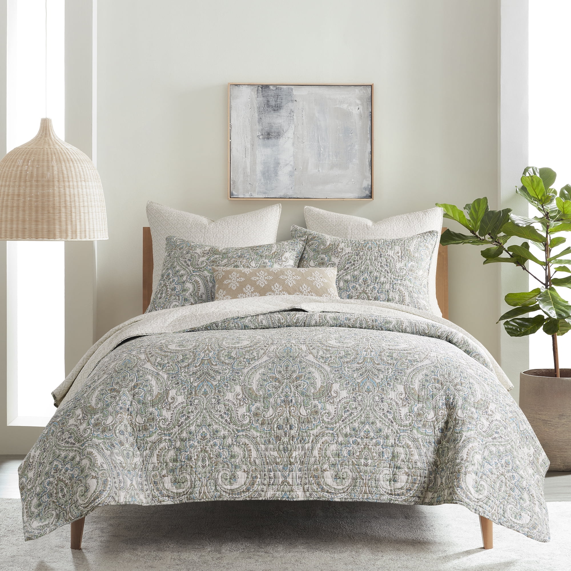 Assisi Twin Blue Cotton Reversible Quilt Set with Sham