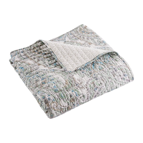 Levtex Home - Assisi - Throw - Regal Floral- Cream, Mint, Blue and Taupe - Quilt (50x60in.) and Sham 50x60in. - Cotton/Cotton