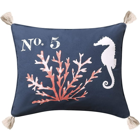 Levtex Home - Bakio - Decorative Pillow (18X18in.) - Embroidered Starfish in Coral and White - Coral and White with Taupe Fringe