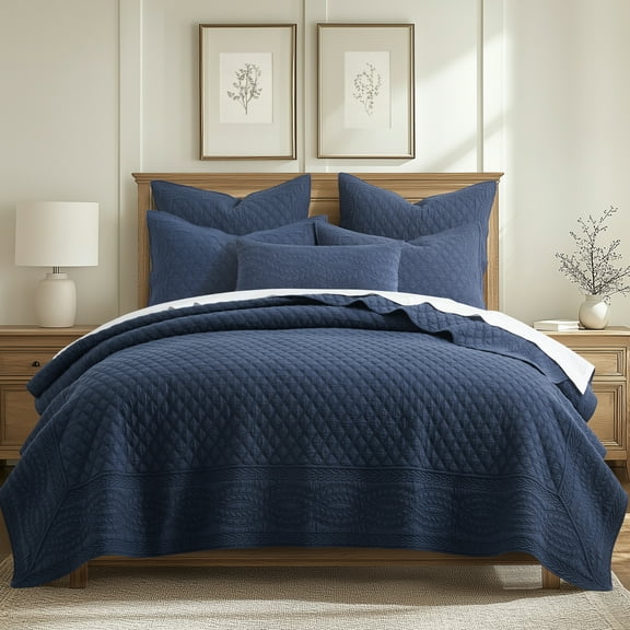 Levtex Home - Ballou Quilt Set - Full/Queen Quilt and Two Standard Shams - Bordered - Navy - Quilt (88x92in.) and Shams (20x26in.) - Reversible - Cotton