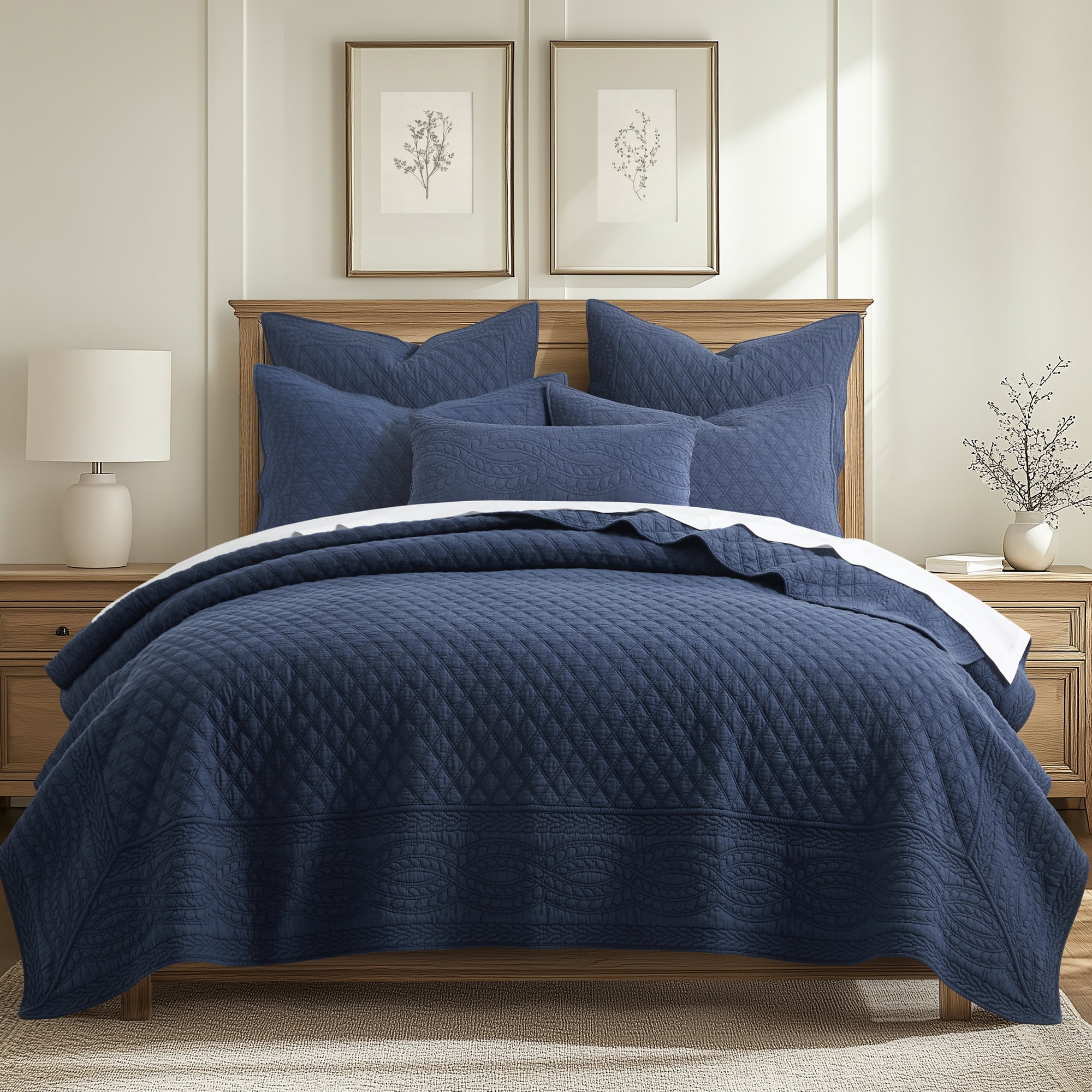 Levtex Home - Ballou Quilt Set - King Quilt and Two King Shams - Bordered - Navy - Quilt (106x92in.) and Shams (20x36in.) - Reversible - Cotton