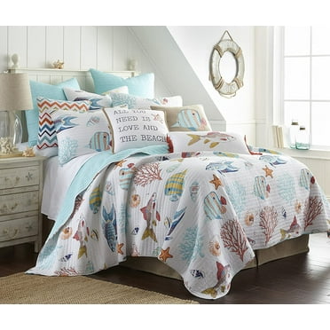 Levtex Home - Barrier Reef Quilt Set -Twin Quilt   One Standard Pillow Sham - Tropical Fish in Yellow Blue Coral - Quilt Size (68x86in.) and Pillow Sham Size (26x20in.) - Reversible Pattern - Cotton
