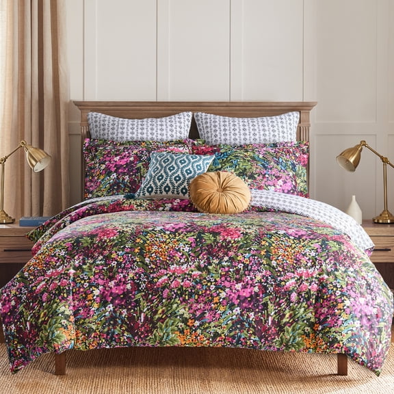 Levtex Home - Basel Comforter Set - King Comforter (106x94in.) + Two King Pillow Cases (36x20in.) - Multicolor Floral - Cotton