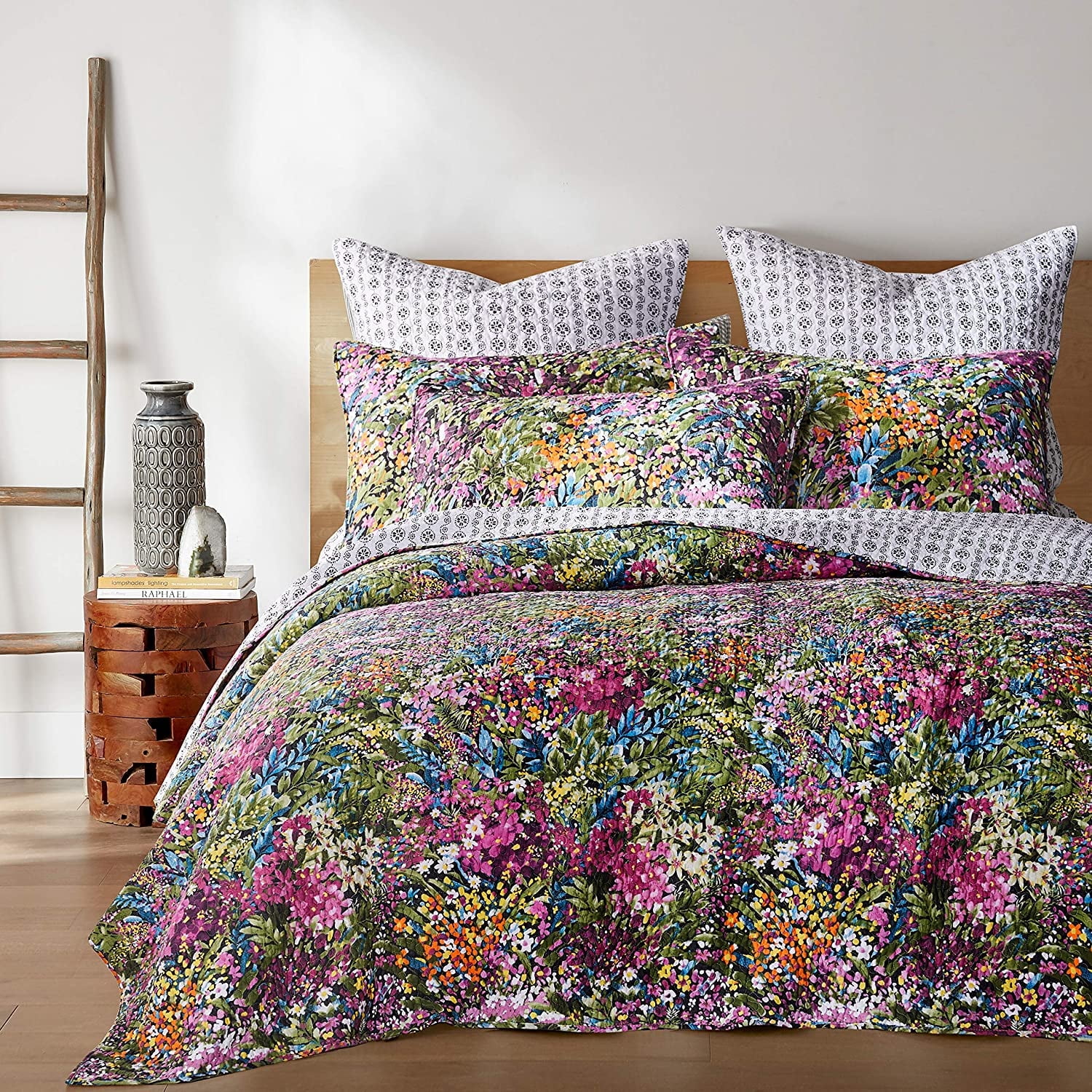 Levtex Home - Basel Quilt Set - King Quilt + Two King Pillow Shams - Multicolor Floral - Quilt Size (106x92in.) and Pillow Sham Size (36x20in. ) - Reversible - Cotton