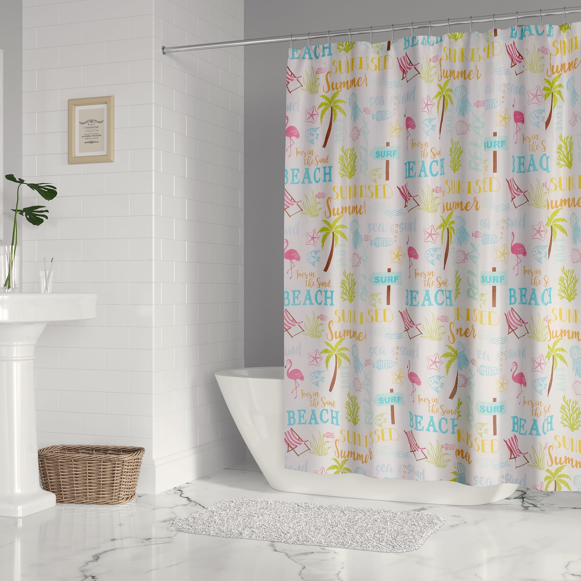 Beach Days Multicolor Cotton Grommet Top Shower Curtain 72x72